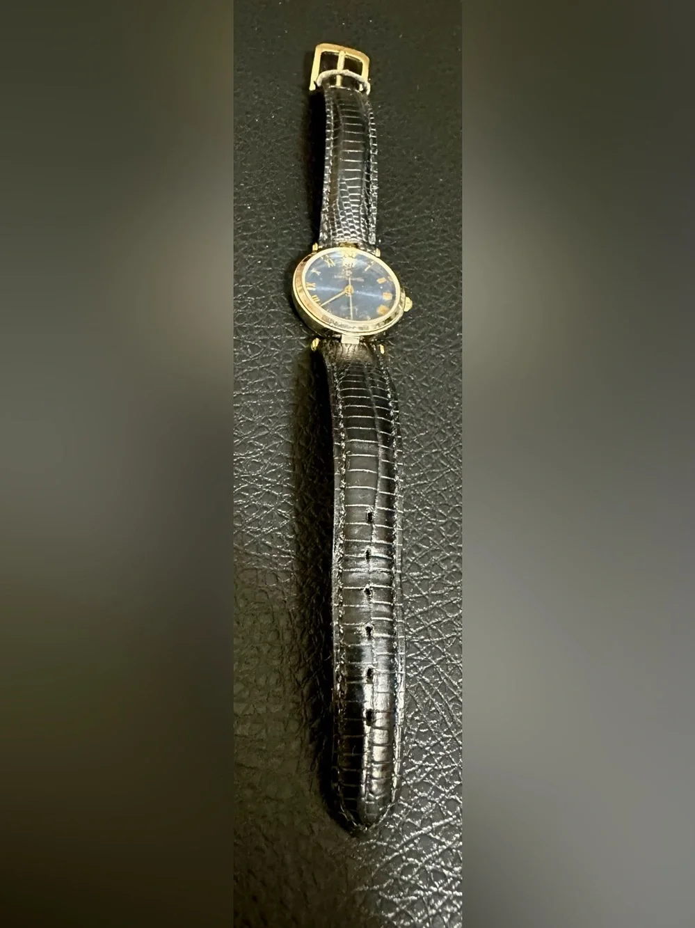 Pierre Cardin Blue Dial Gold-Tone Case Black Leather Strap Watch